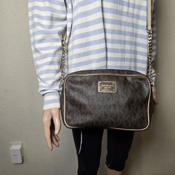 Michael Kors Dark Brown Monogram Crossbody Bag - Picture 7 of 11